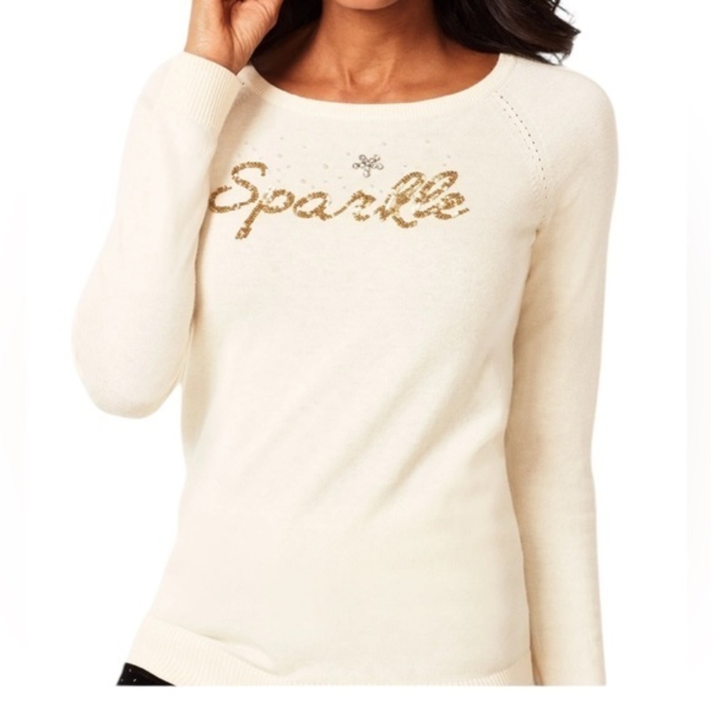 Talbots Sparkle Cream Sweater Gold Sparkle Embellishment Detail Style P184121689